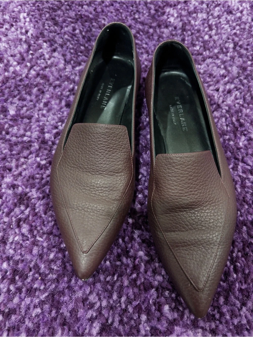 Everlane Women's Pointed Toe Leather Flats — Burgundy